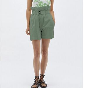 𝅺BASSIKE Canvas Belted Paper Bag Shorts NWT Elm Green